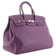 Hermes Birkin Handbag Purple Clemence with Palladium Hardware 40