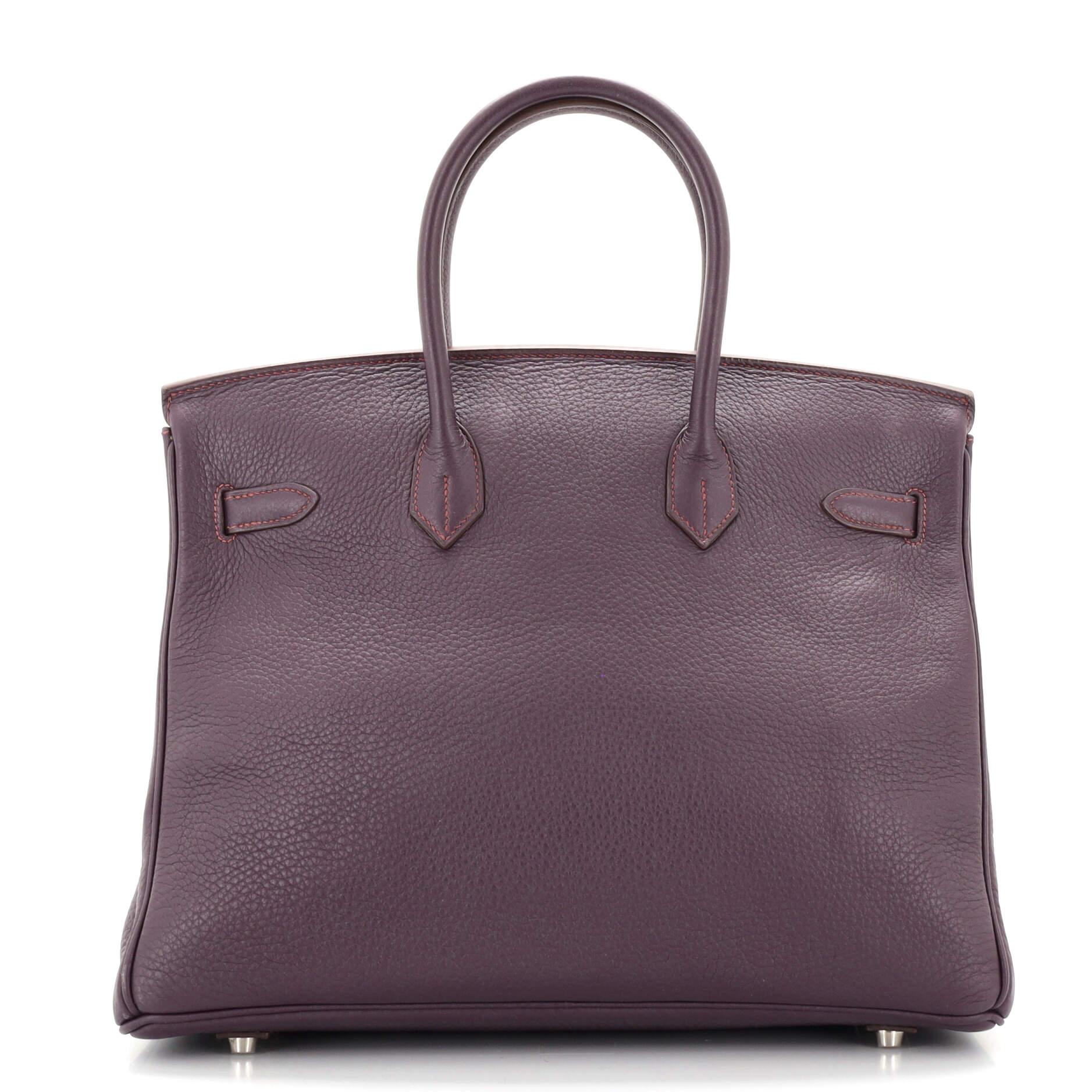 Gray Hermes Birkin Handbag Raisin Clemence with Palladium Hardware 35
