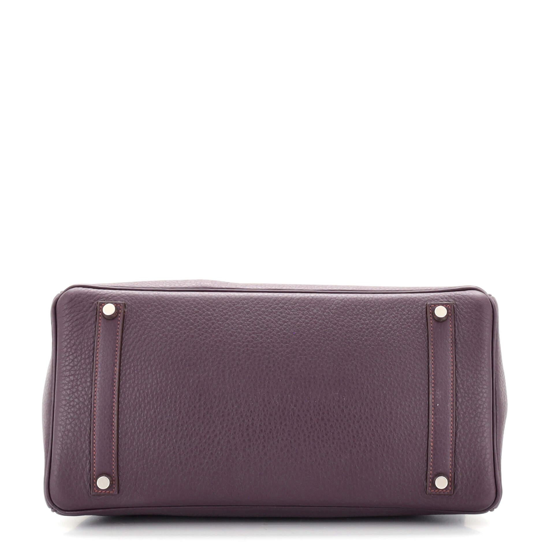 Hermes Birkin Handbag Raisin Clemence with Palladium Hardware 35 In Good Condition In NY, NY
