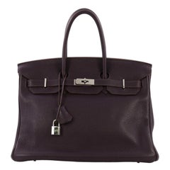 Hermes Birkin Handbag Raisin Clemence with Palladium Hardware 35