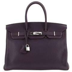 Hermes Birkin Handbag Raisin Clemence With Palladium Hardware 35 