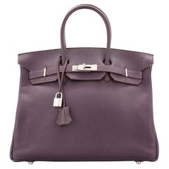 Hermes Birkin Handbag Raisin Clemence with Palladium Hardware 35
