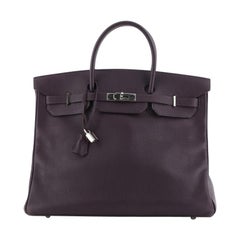 Hermes Birkin Handbag Raisin Clemence With Palladium Hardware 40 
