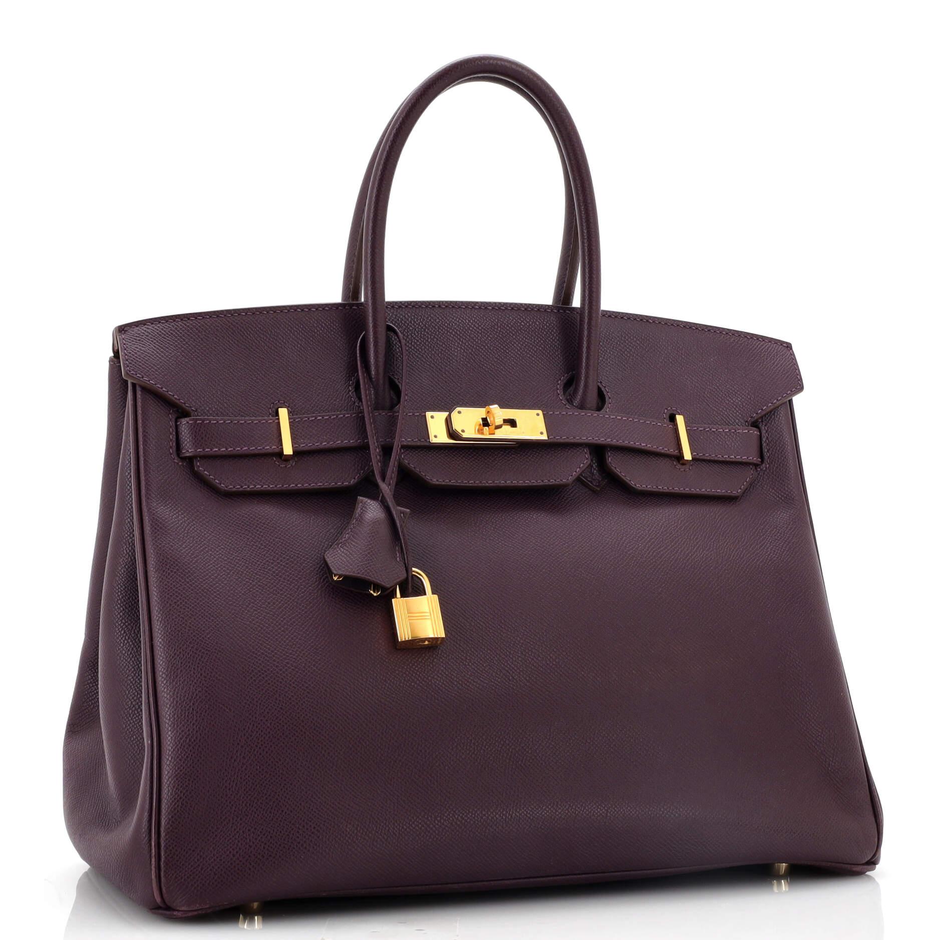 Hermes Birkin Handbag Raisin Epsom with Gold Hardware 35 In Good Condition In NY, NY