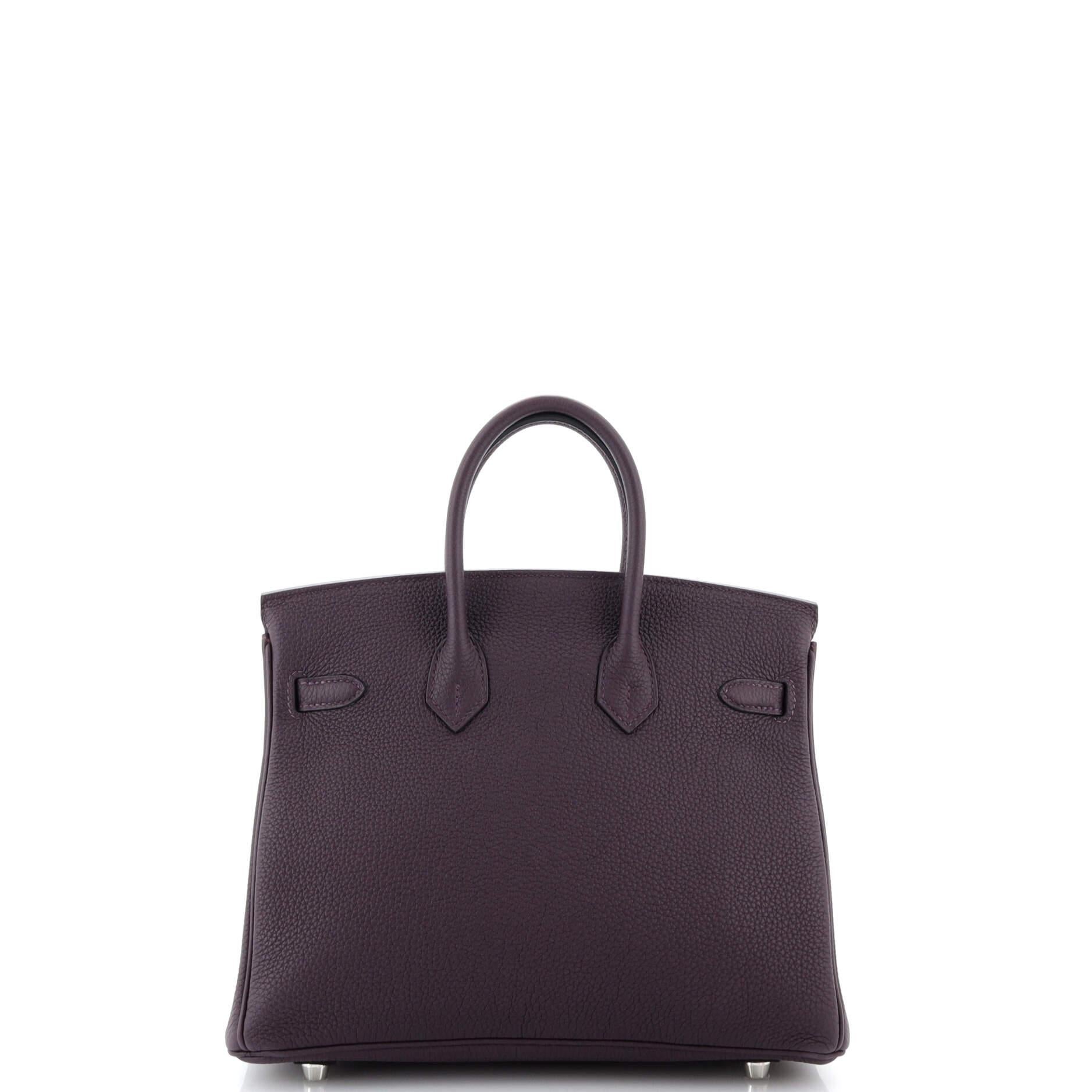 Women's or Men's Hermes Birkin Handbag Raisin Togo with Palladium Hardware 25 For Sale