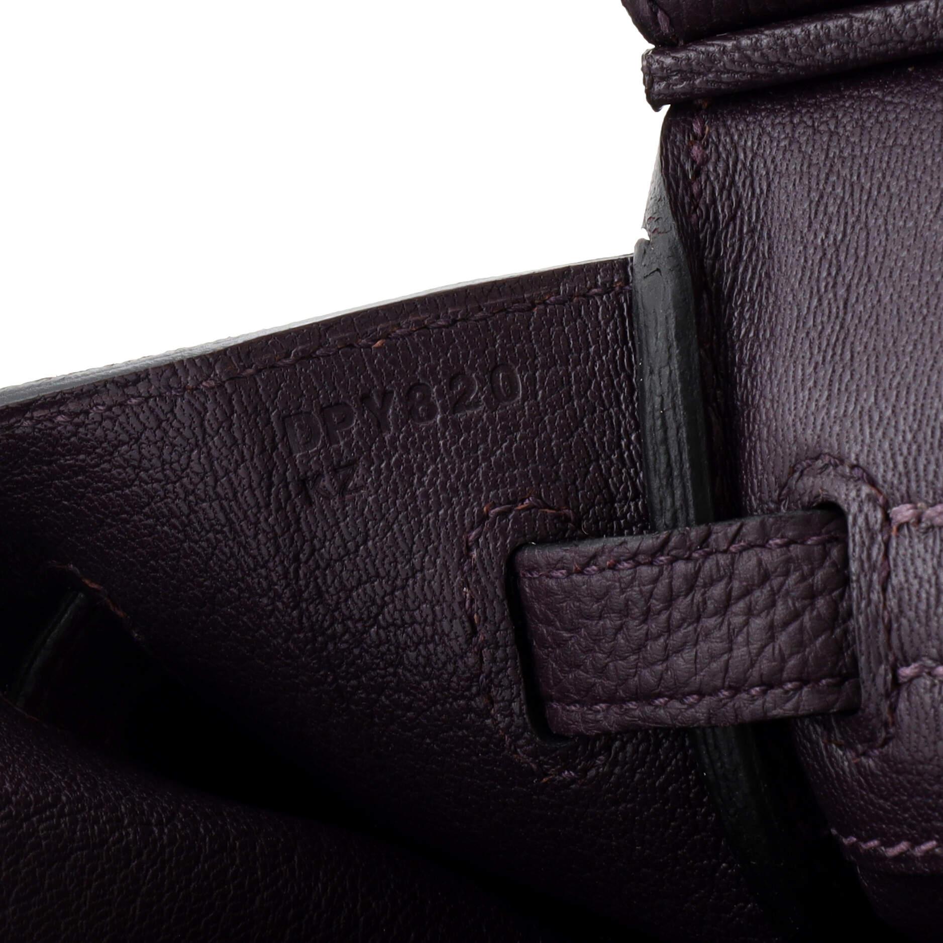 Hermes Birkin Handbag Raisin Togo with Palladium Hardware 25 For Sale 5