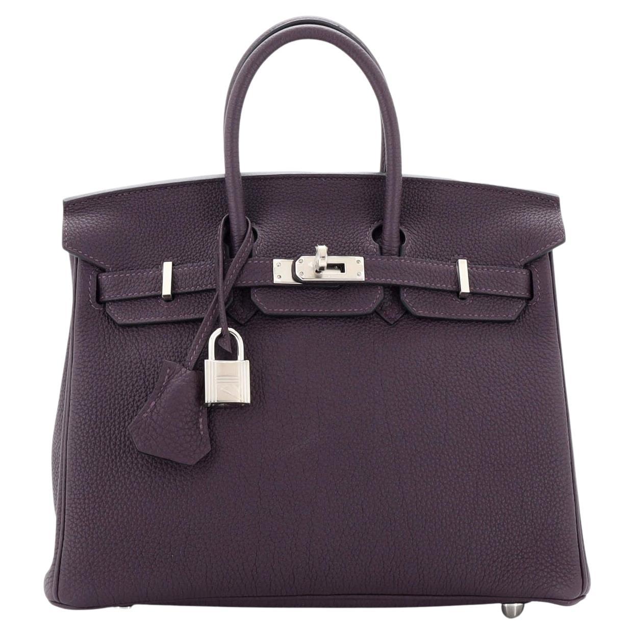 Hermes Birkin Handbag Raisin Togo with Palladium Hardware 25 For Sale