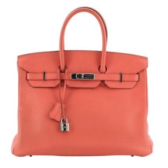 Hermes Birkin Handbag Red Clemence With Palladium Hardware 35 