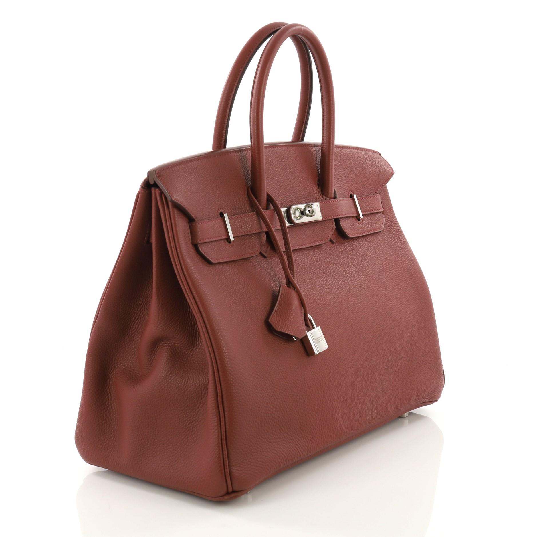 Brown Hermes Birkin Handbag Red Togo with Palladium Hardware 35