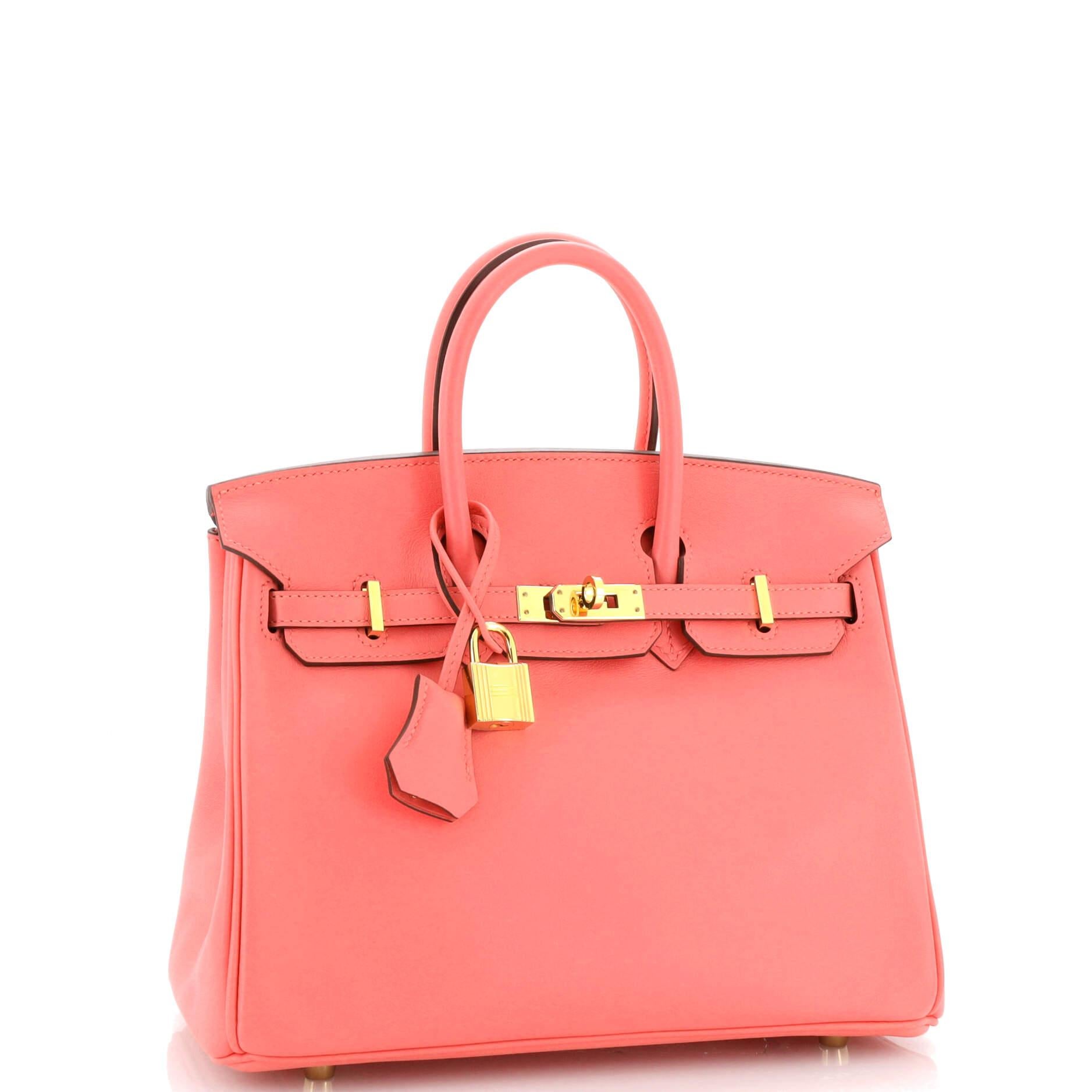 Hermes Birkin Handbag Rose Azalée Swift with Gold Hardware 25 In Good Condition In NY, NY