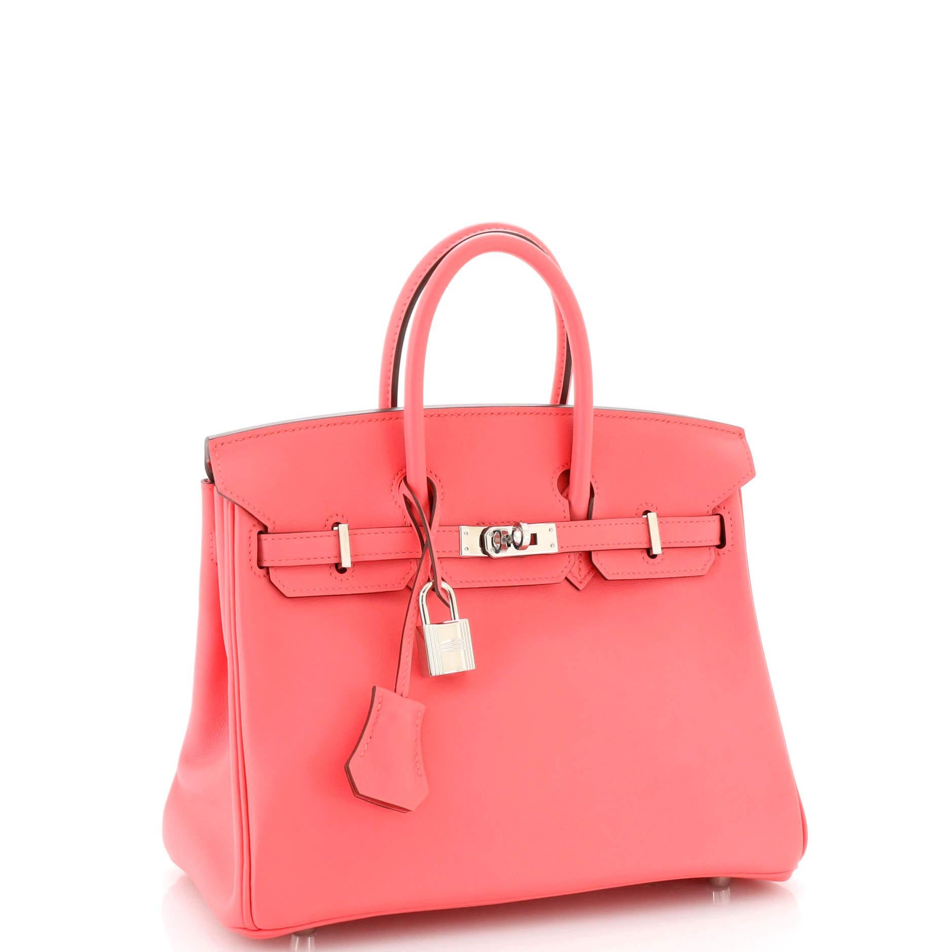Hermes Birkin Handbag Rose Azalée Swift with Palladium Hardware 25 In Good Condition In NY, NY
