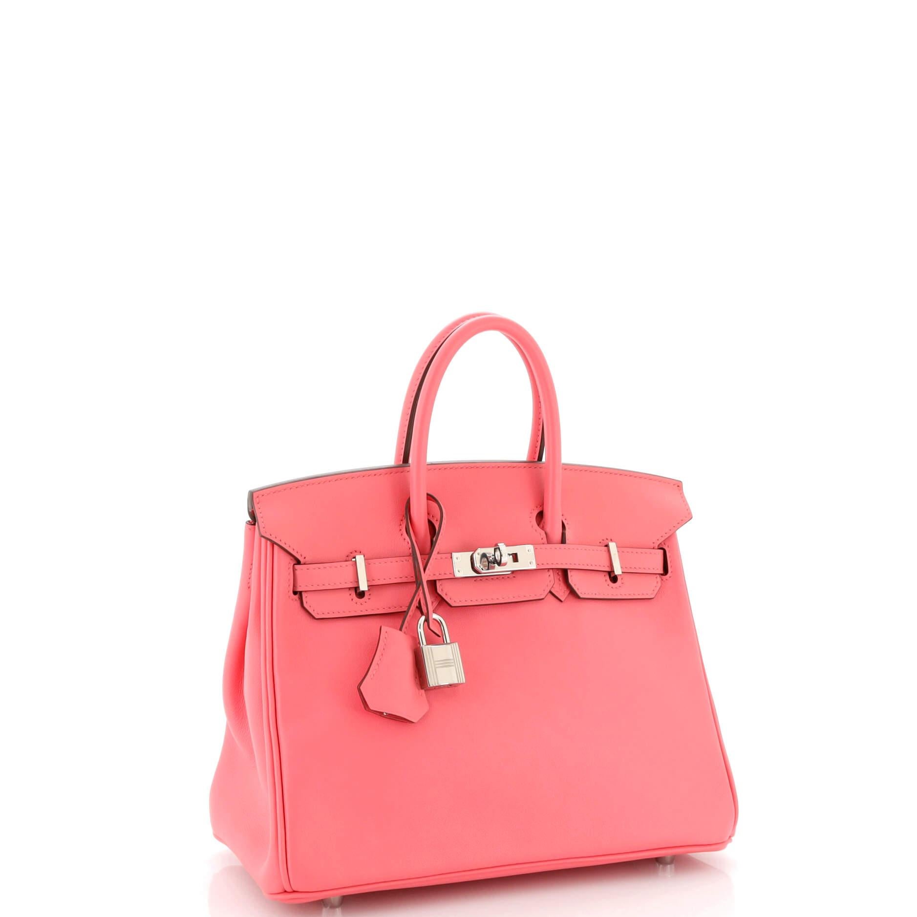 Hermes Birkin Handbag Rose Azalée Swift with Palladium Hardware 25 In Good Condition For Sale In NY, NY