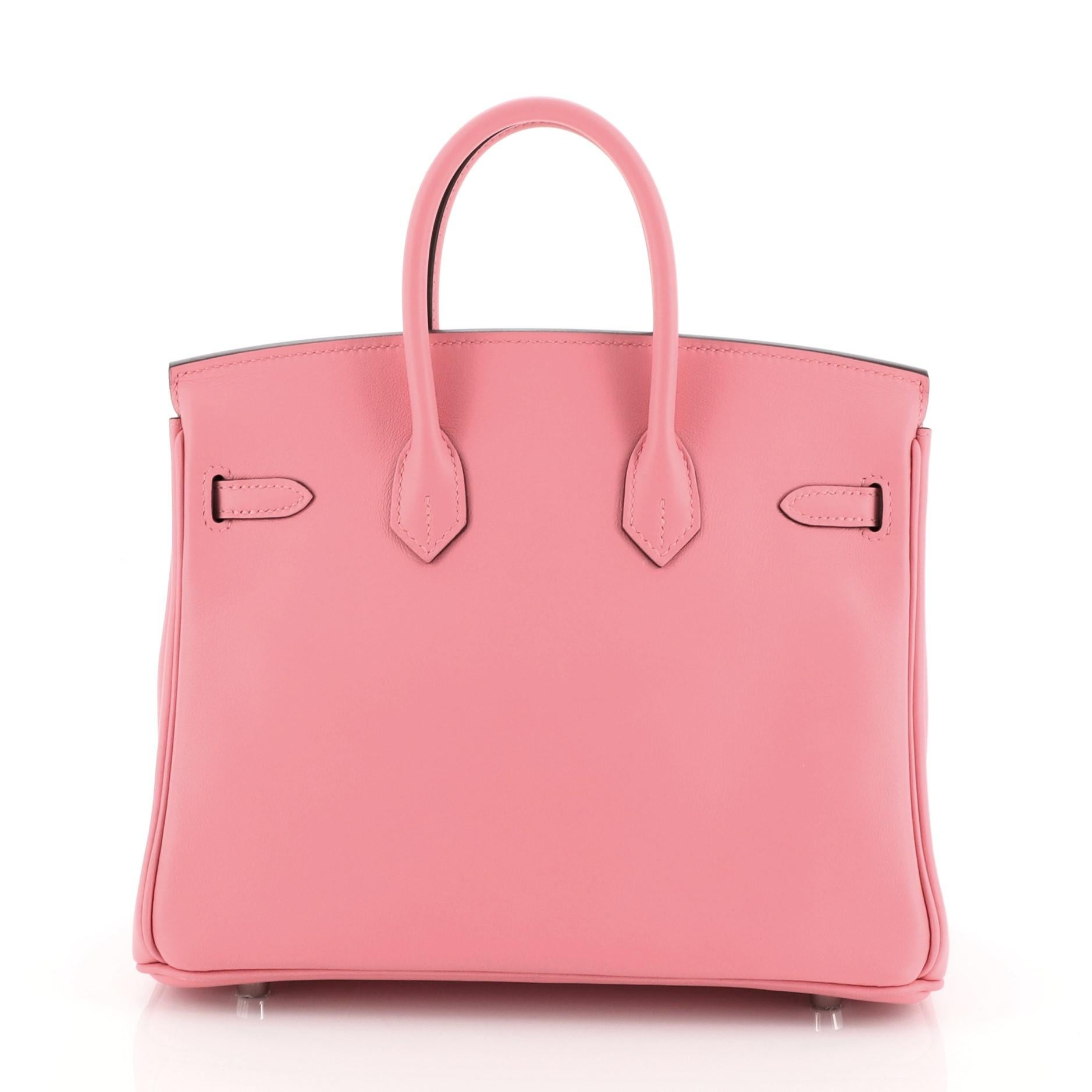 Hermes Birkin Handbag Rose Azalee Swift with Palladium Hardware 25 In Good Condition In NY, NY