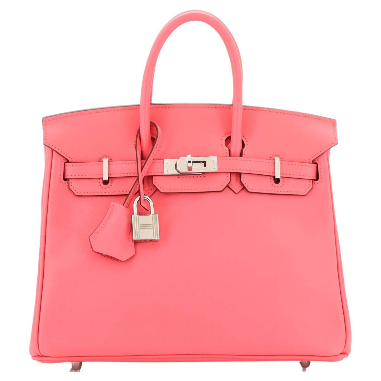 Hermes Birkin Handbag Rose Azalée Swift with Palladium Hardware 25 For Sale