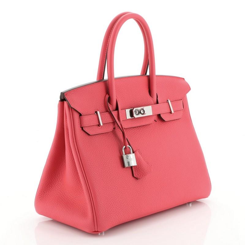 Red Hermes Birkin Handbag Rose Extreme Clemence with Palladium Hardware 30