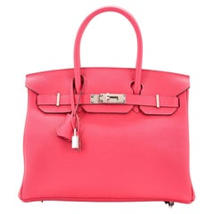 Hermes Birkin Handbag Rose Framboise Togo with Palladium Hardware 30