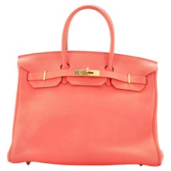 Hermes Birkin Handbag Rose Jaipur Clemence with Gold Hardware 35