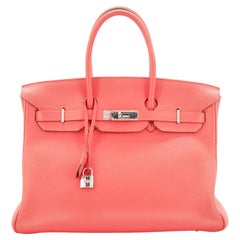 Hermes Birkin Handbag Rose Jaipur Clemence with Palladium Hardware 35