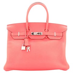 Hermes Birkin Handbag Rose Jaipur Clemence with Palladium Hardware 35