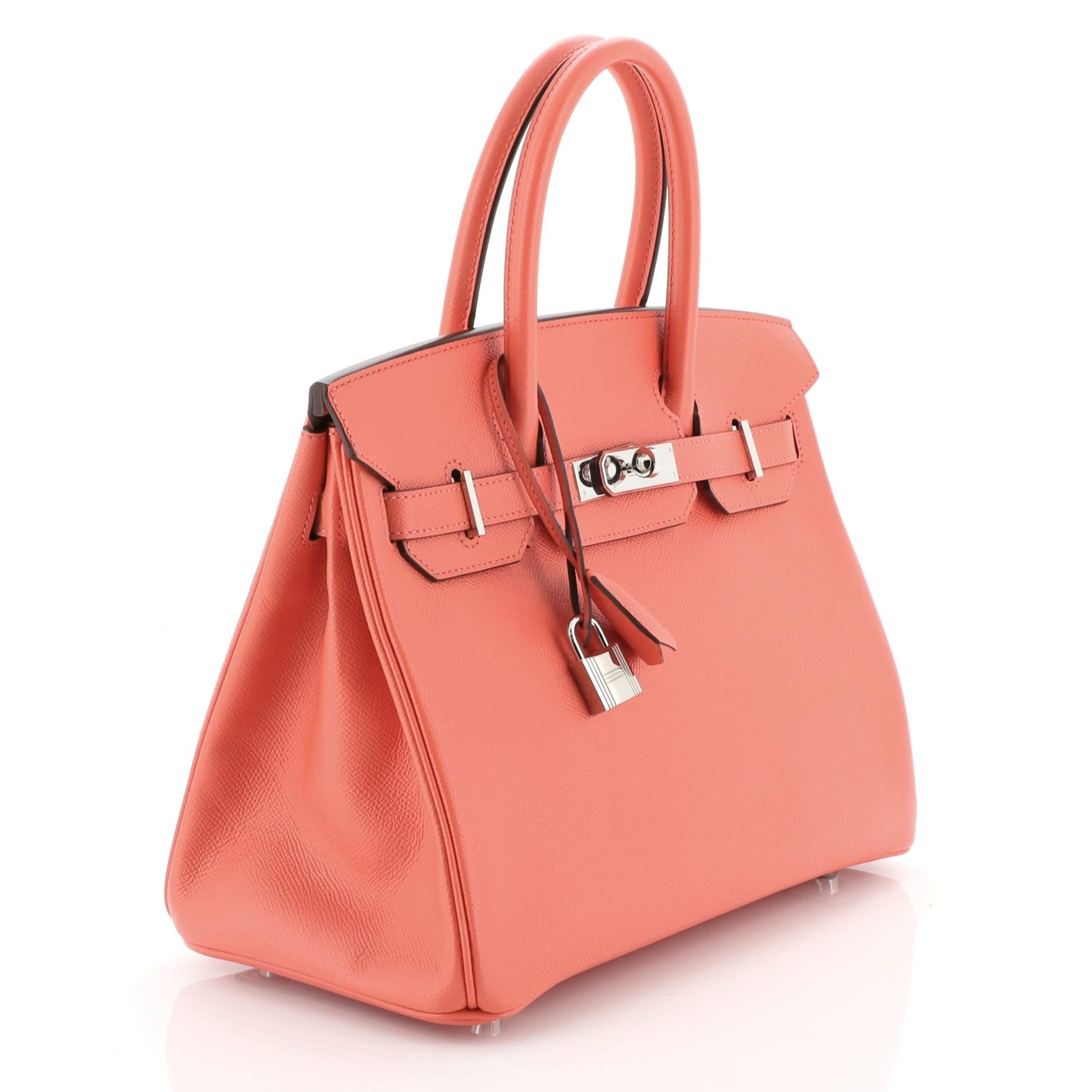Orange Hermes Birkin Handbag Rose Jaipur Epsom With Palladium Hardware 30 
