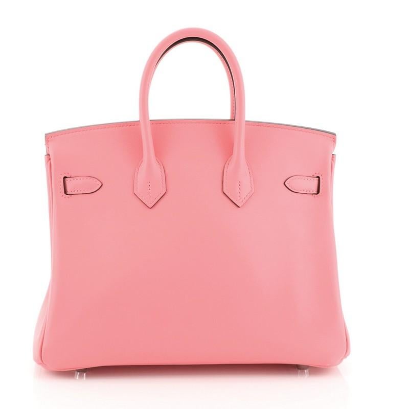 Pink Hermes Birkin Handbag Rose Lipstick Swift with Palladium Hardware 25