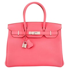 Sac à main Hermès Birkin rose lipstick Togo avec finitions métalliques en palladium 30