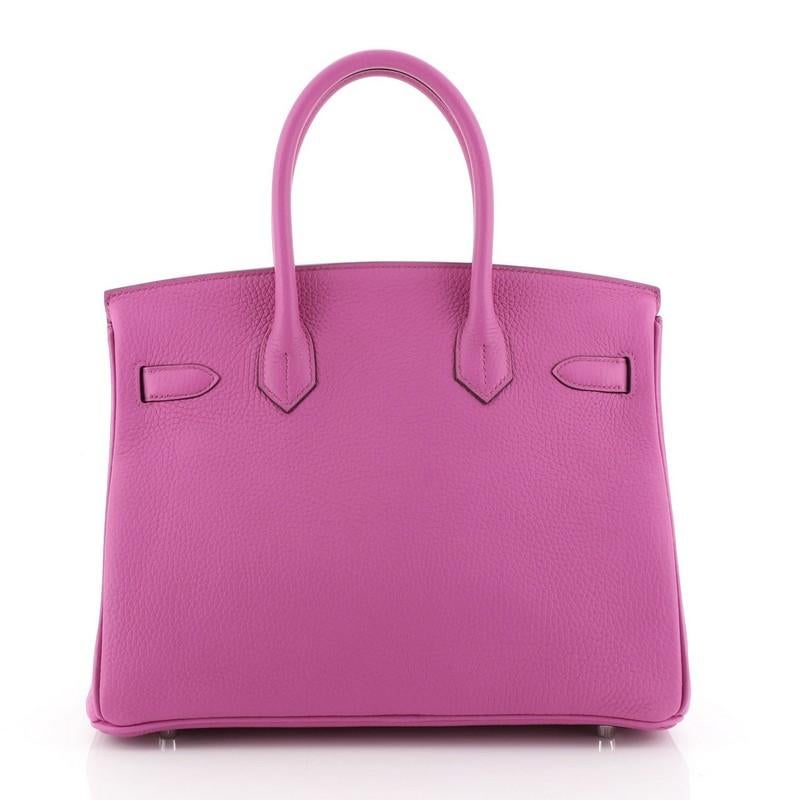 Pink Hermes Birkin Handbag Rose Magnolia Clemence With Palladium Hardware 30