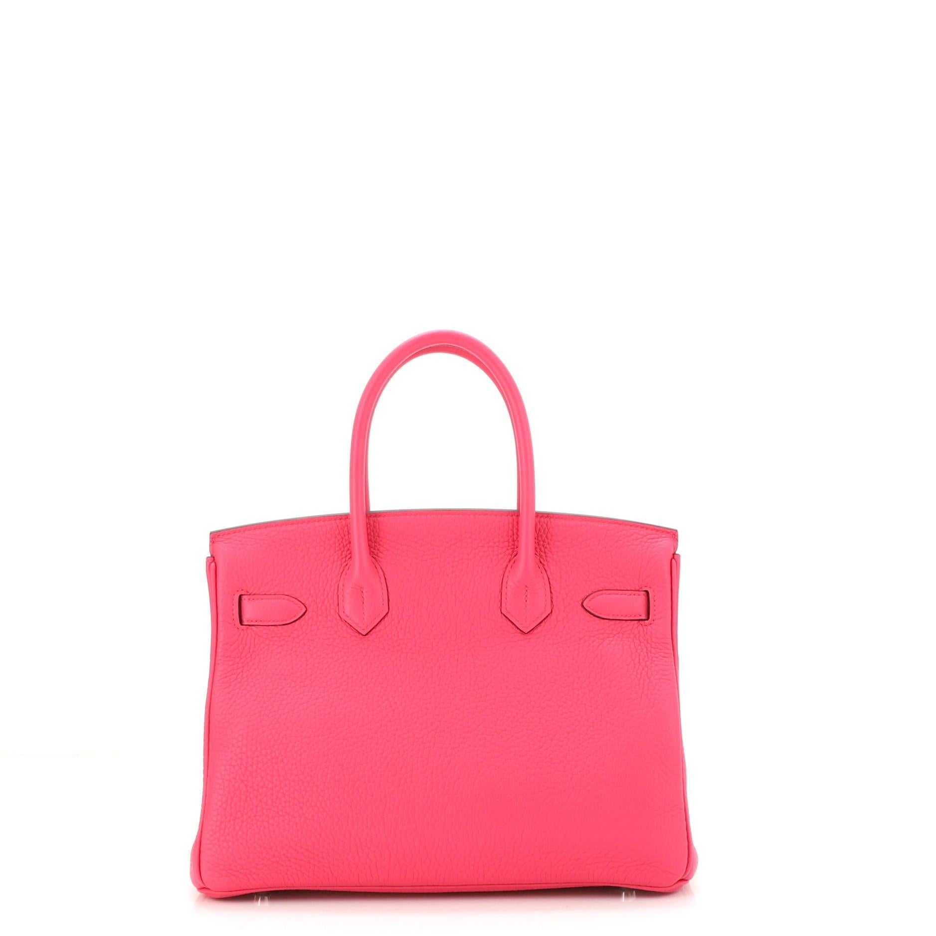 Hermes Birkin Handbag Rose Magnolia Clemence with Palladium Hardware 30 In Good Condition In NY, NY