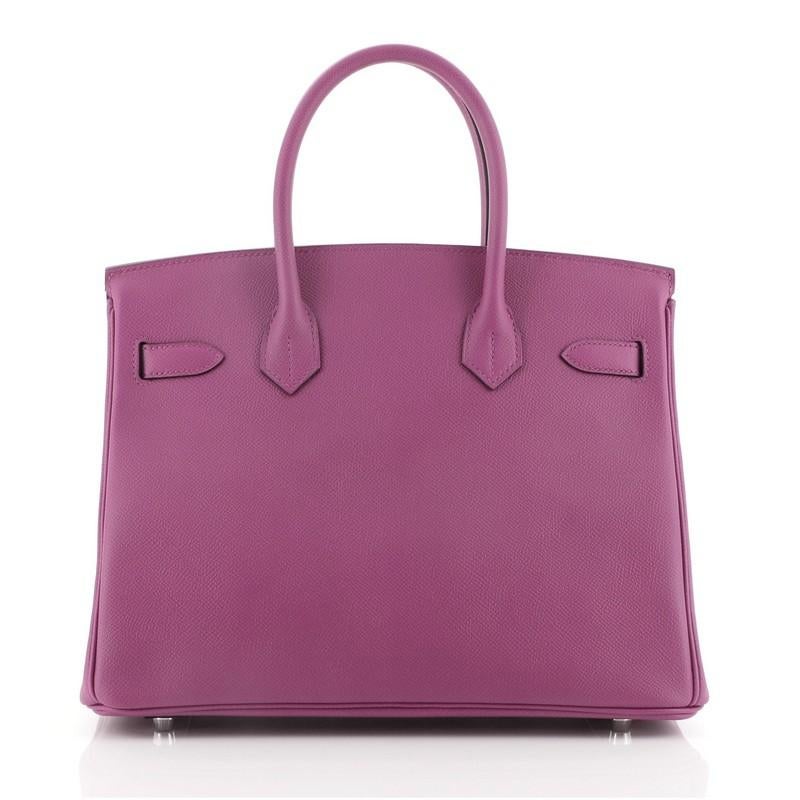 Hermes Birkin Handbag Rose Pourpre Epsom with Palladium Hardware 30 In Good Condition In NY, NY