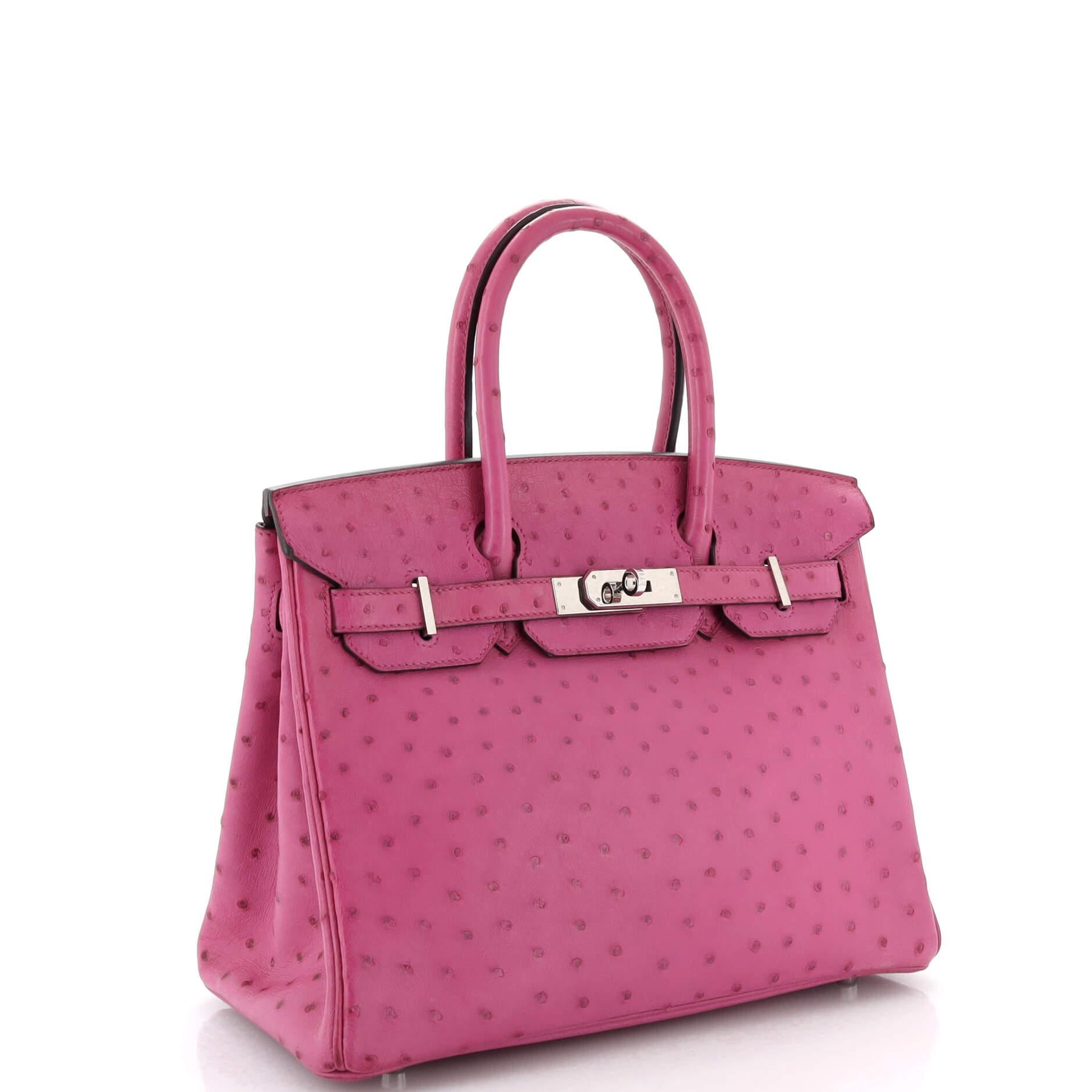 Hermes Birkin Handbag Rose Pourpre Ostrich with Palladium Hardware 30 In Good Condition In NY, NY