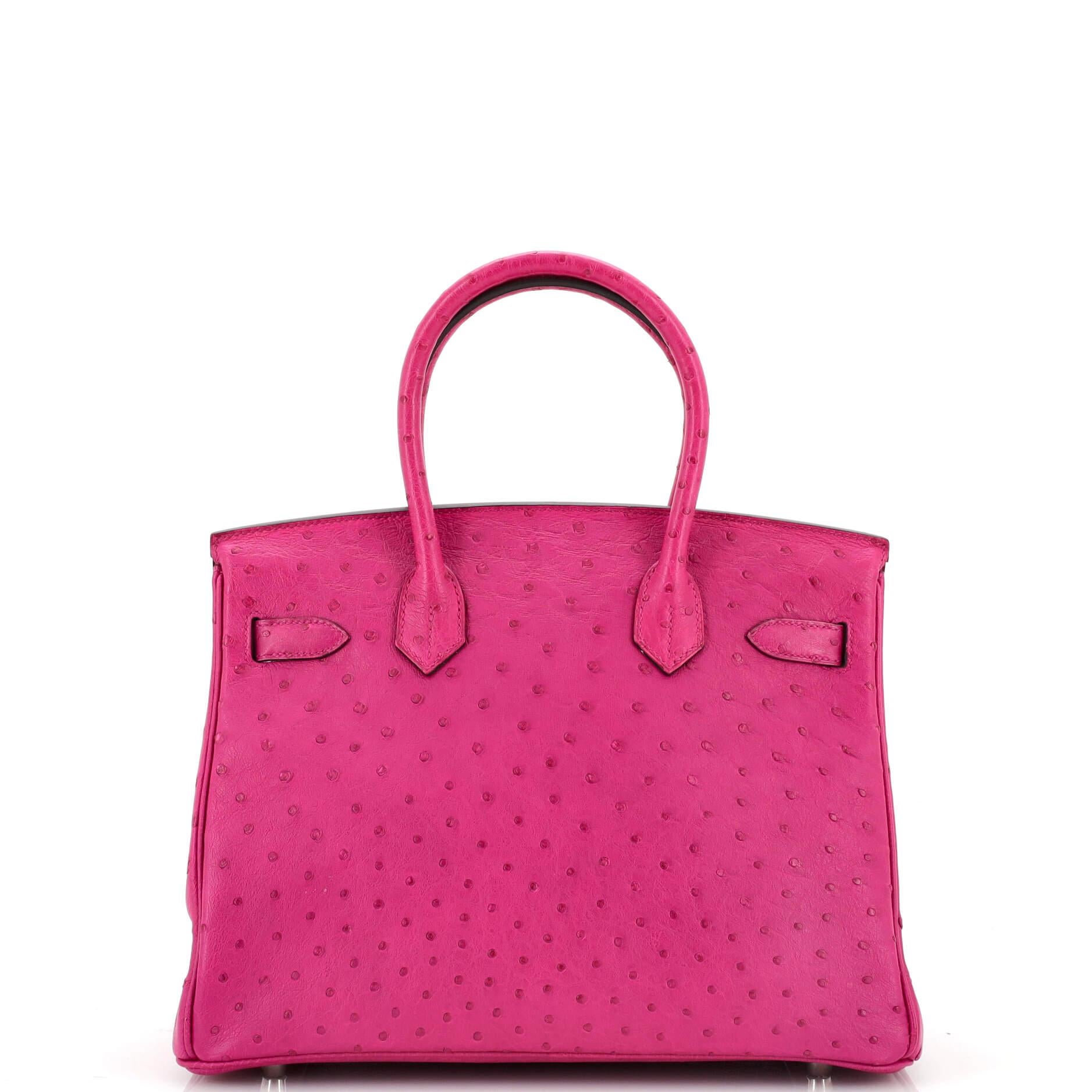 Hermes Birkin Handbag Rose Pourpre Ostrich with Palladium Hardware 30 In Good Condition In NY, NY
