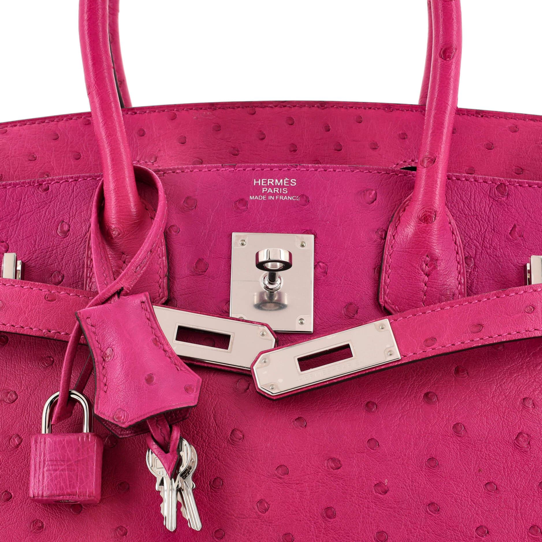 Hermes Birkin Handbag Rose Pourpre Ostrich with Palladium Hardware 30 2