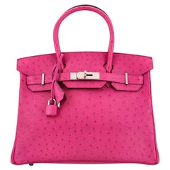 Hermes Birkin Handbag Rose Pourpre Ostrich with Palladium Hardware 30