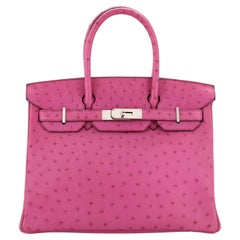 Hermes Birkin Handbag Rose Pourpre Ostrich with Palladium Hardware 30