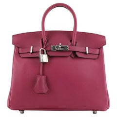 Hermes Birkin Handbag Rose Pourpre Swift with Palladium Hardware 25