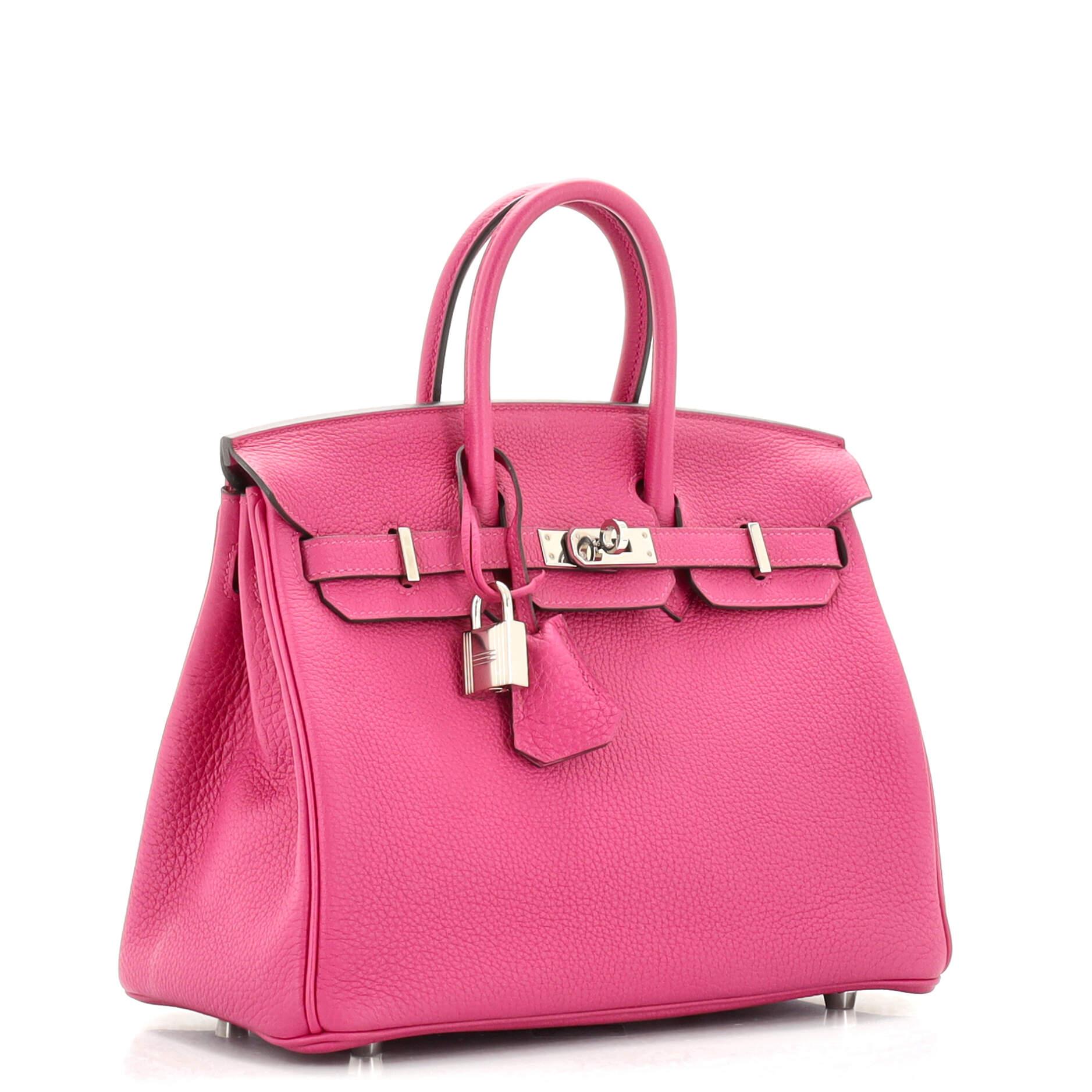 Pink Hermes Birkin Handbag Rose Pourpre Togo with Palladium Hardware 25