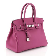 Hermes Birkin Handbag Rose Pourpre Togo with Palladium Hardware 30