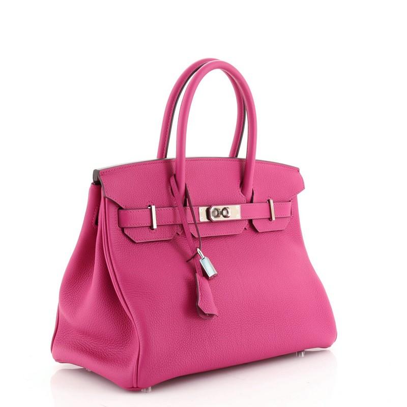 Pink Hermes Birkin Handbag Rose Pourpre Togo with Palladium Hardware 30