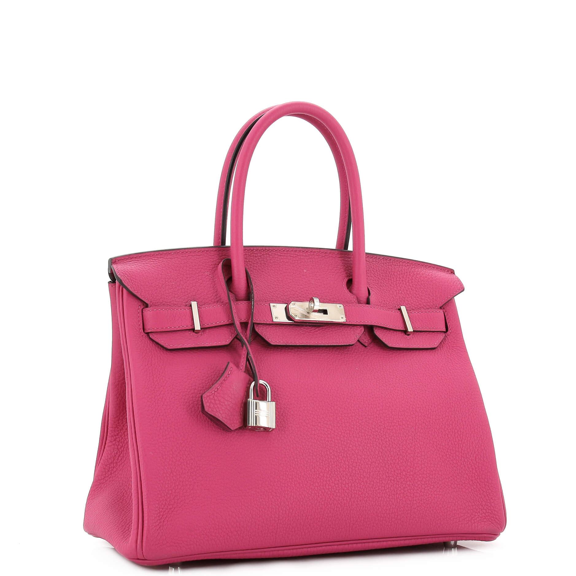 Hermes Birkin Handbag Rose Pourpre Togo with Palladium Hardware 30 In Good Condition For Sale In NY, NY