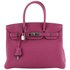 Hermes Birkin Handbag Rose Pourpre Togo with Palladium Hardware 30