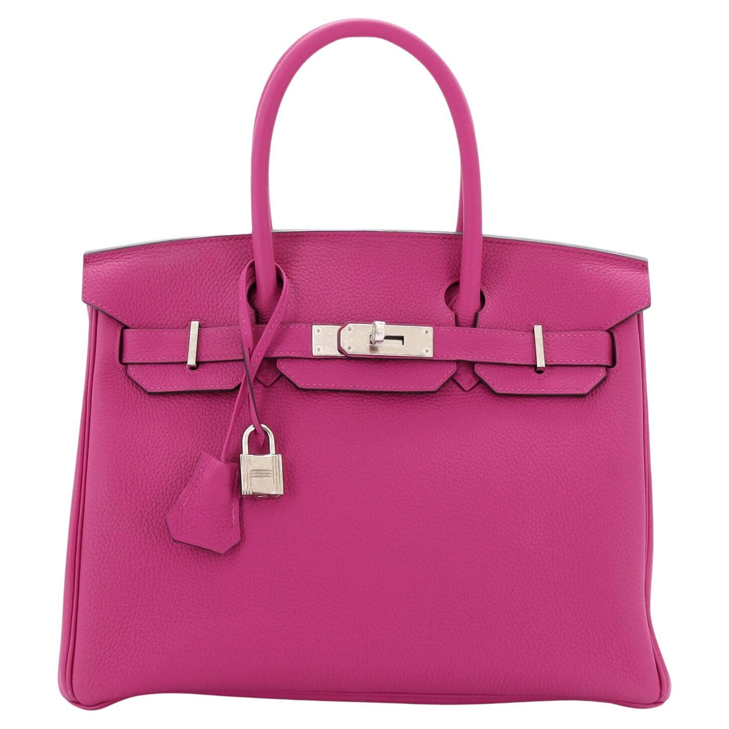 Hermes Birkin Handbag Rose Pourpre Togo with Palladium Hardware 30 For Sale