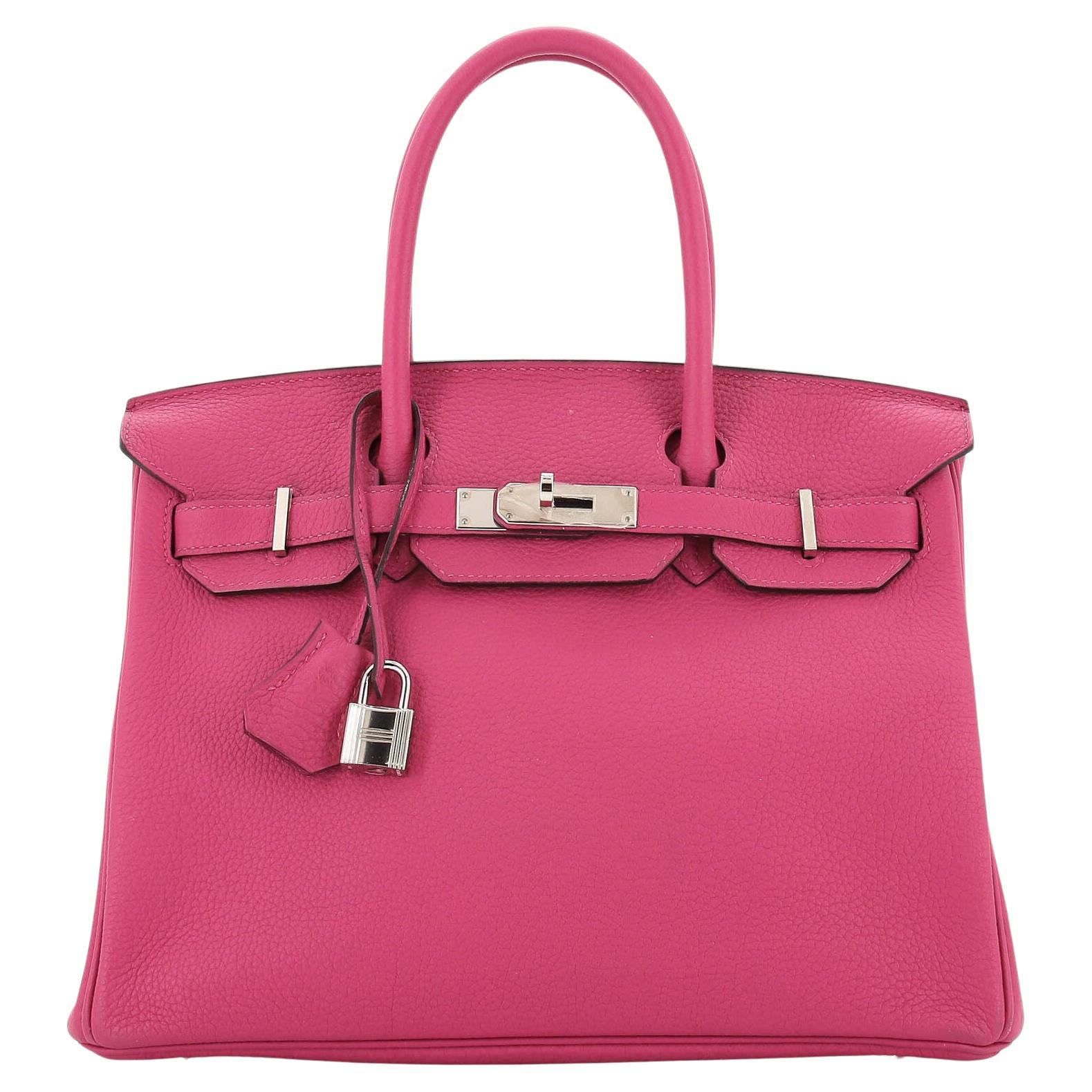 Hermes Birkin Handbag Rose Pourpre Togo with Palladium Hardware 30 For Sale