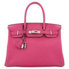 Hermès Birkin Handtasche Rose Pourpre Togo mit Palladiumbeschlägen 30