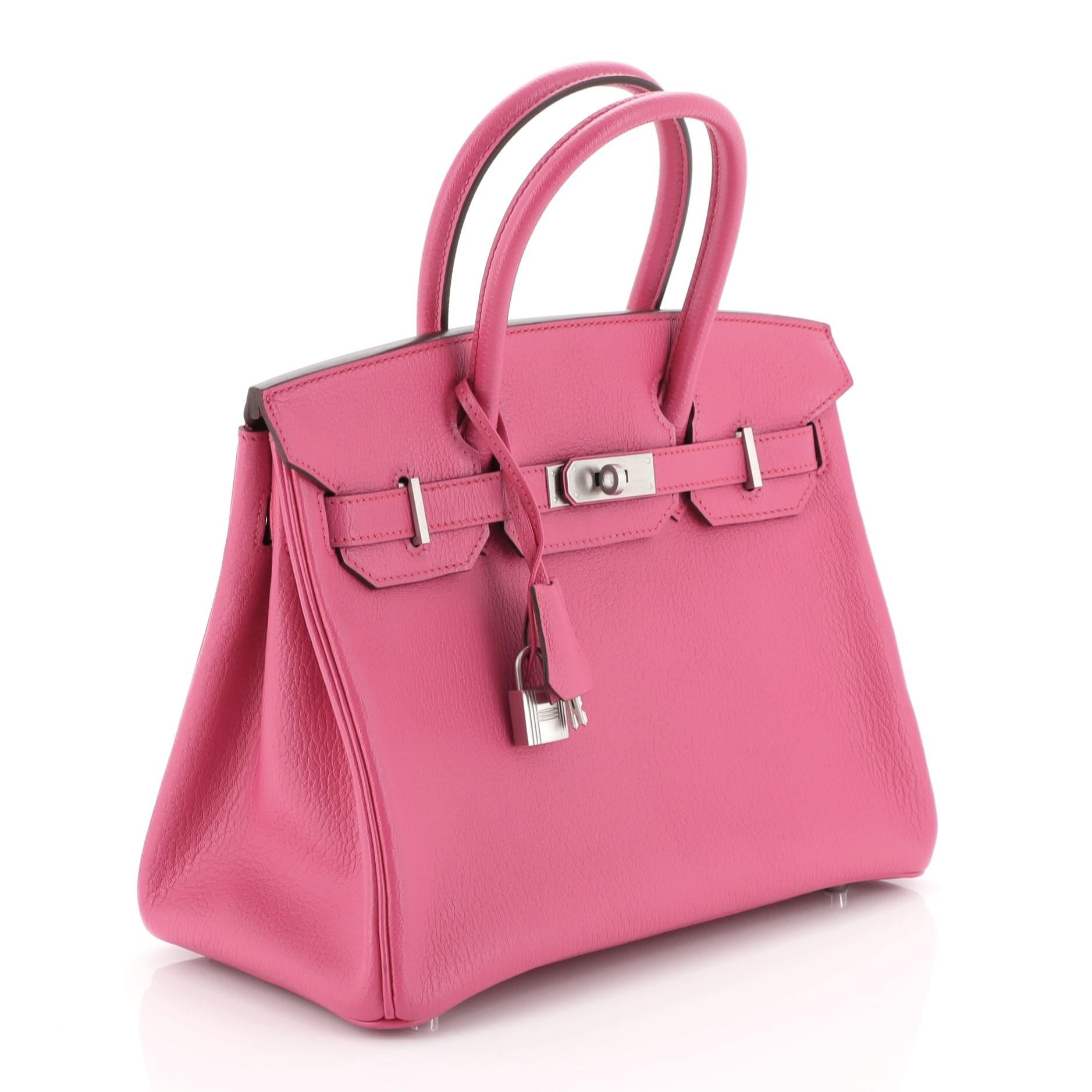 Pink Hermes Birkin Handbag Rose Shocking Chevre de Coromandel with Brushed Palladium