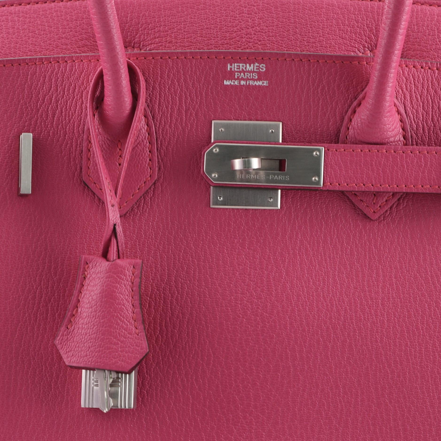 Women's or Men's Hermes Birkin Handbag Rose Shocking Chevre de Coromandel with Brushed Palladium