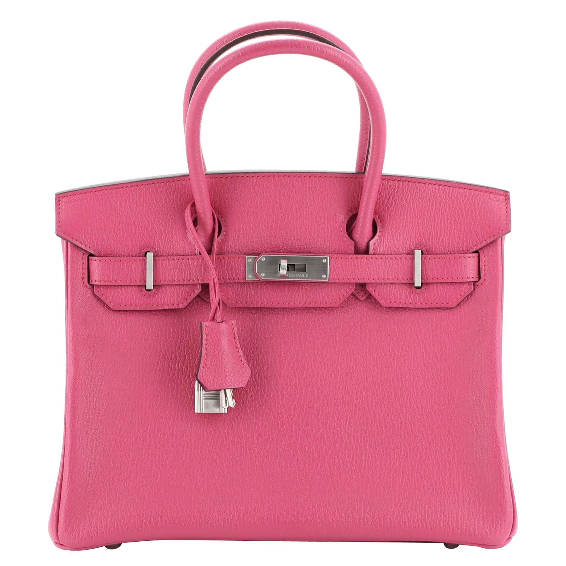 Hermes Birkin Handbag Rose Shocking Chevre de Coromandel with Brushed Palladium