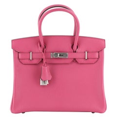 Hermes Birkin Handbag Rose Shocking Chevre de Coromandel with Brushed Palladium