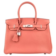 Hermes Birkin Handbag Rose Tea Clemence with Palladium Hardware 30