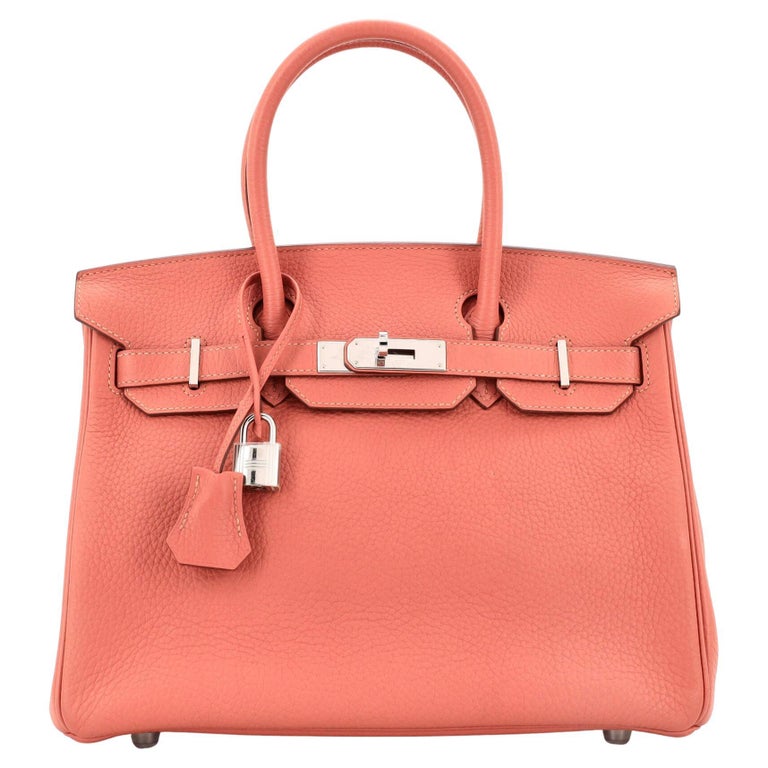Hermes Birkin Handbag Rose Tea Clemence with Palladium Hardware 30 For