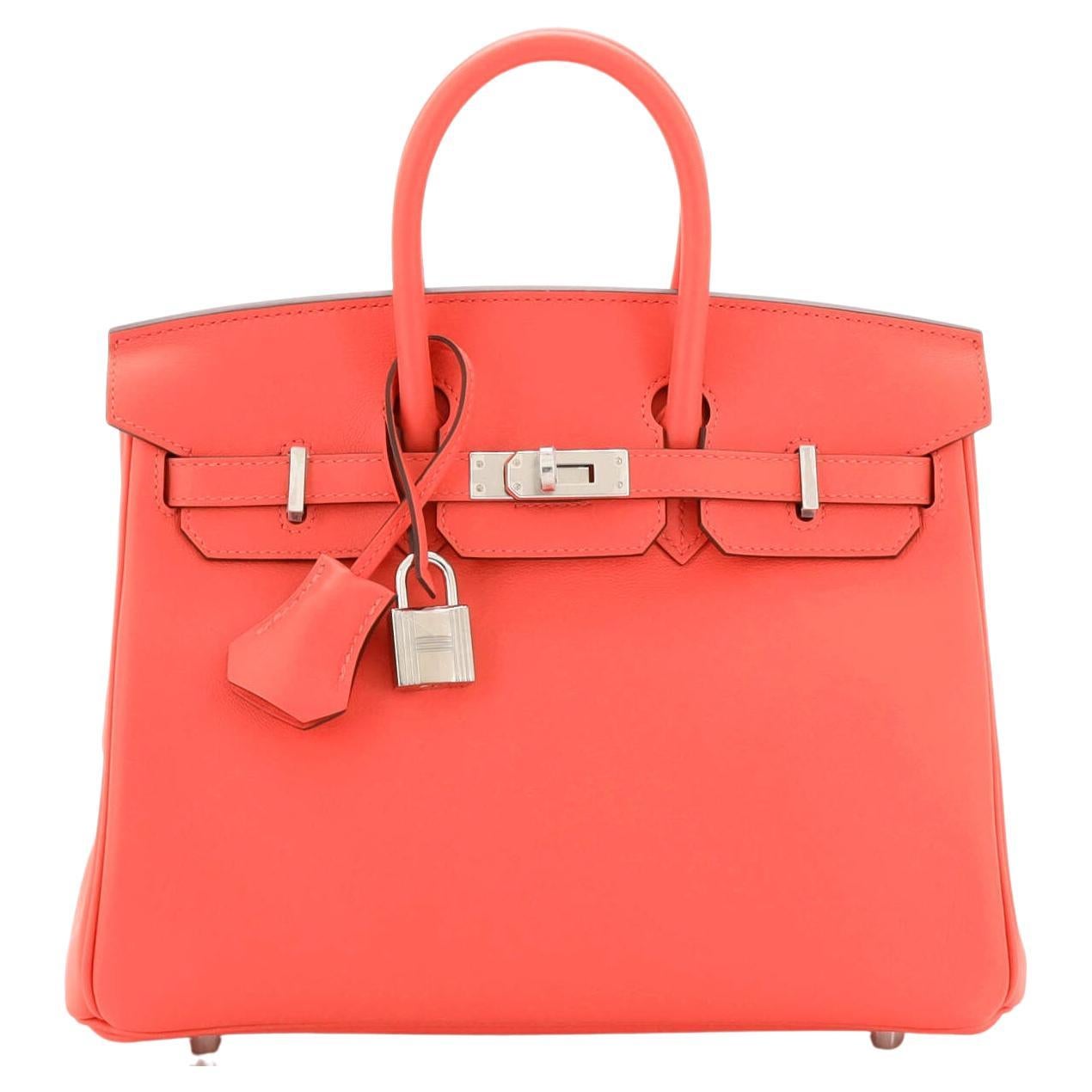 Hermes Birkin Handbag Rose Texas Swift with Palladium Hardware 25 For Sale